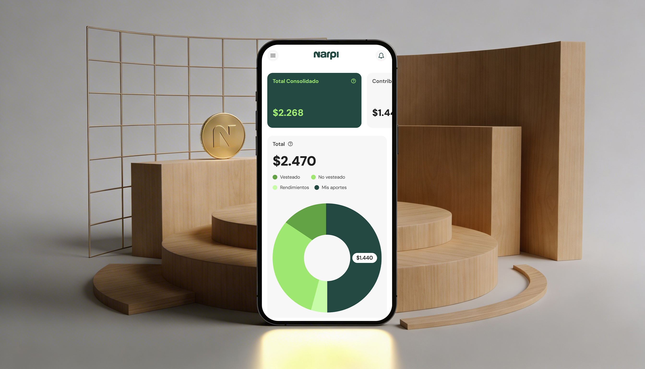 App Narpi mostrando portafolio de ahorro